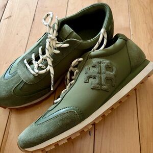 Tory Burch women’s  Olive Green Suede & Leather Sneakers